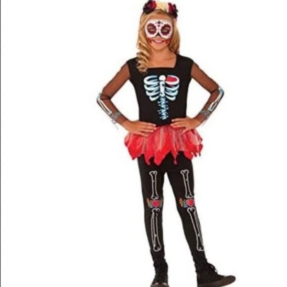 NEW Dia de Los Muertos Scared to the bone Halloween Child costume Small